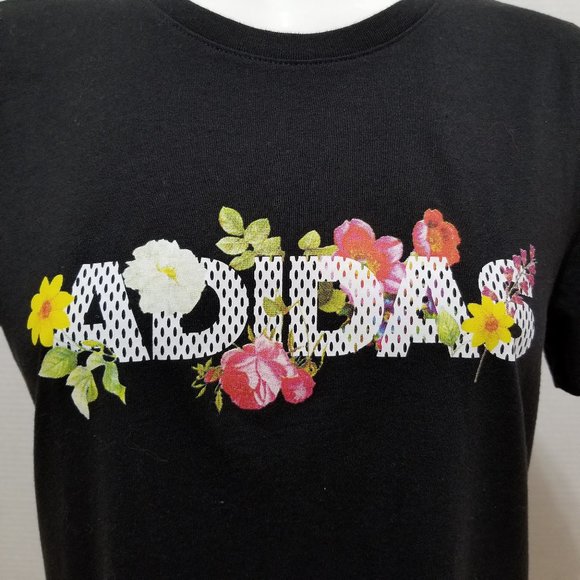 Adidas shirt Large floral linear print logo graphic The Go-To Performance Tee - Picture 6 of 10